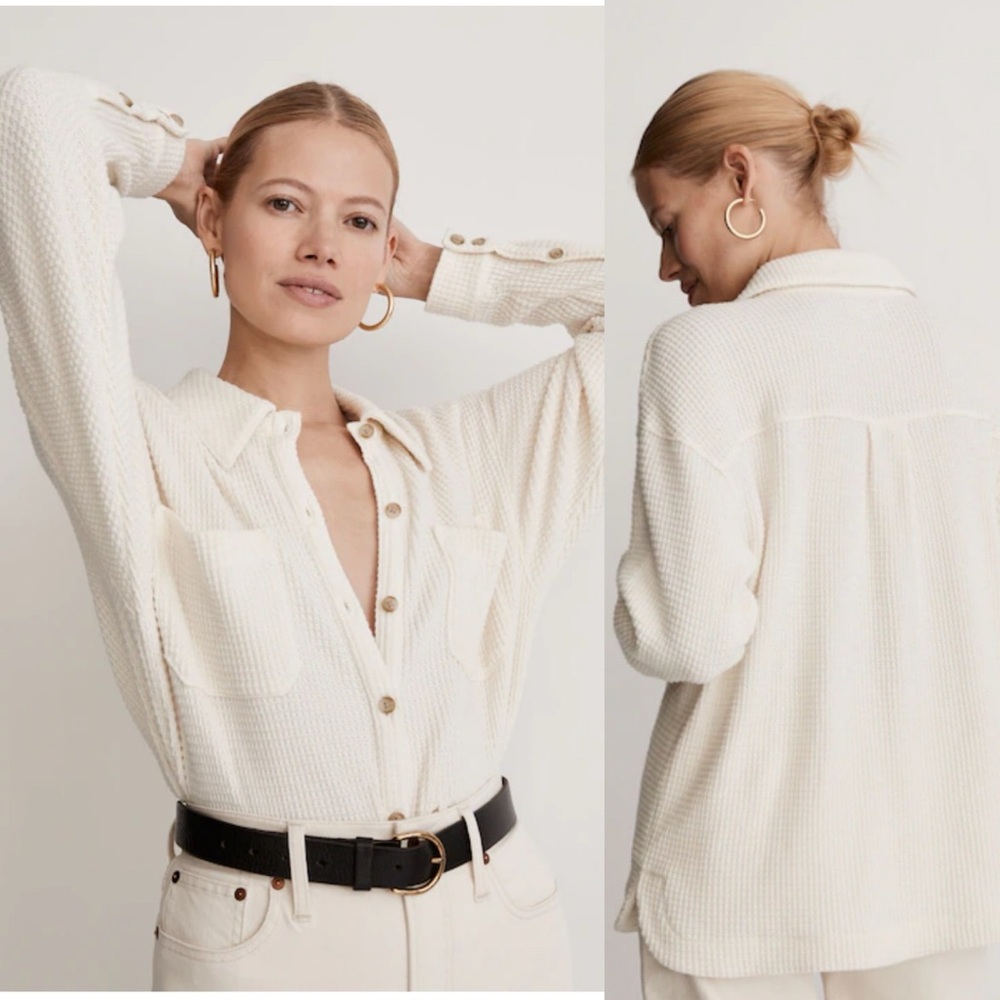 Madewell Waffle Knit Shirt-Jacket Antique Creme size Small‎